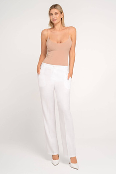 Leinen Damenhose in Weiß mit Taschen