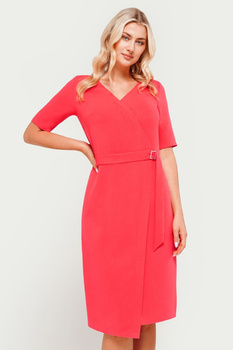 Koralfarbenes Kleid mit Wickelausschnitt – Lilia