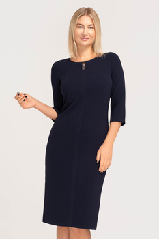 Marineblaues Midikleid mit dekoriertem Ausschnitt– Eva