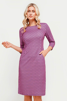 Amaranthfarbenes Kleid mit Q-Muster und Taschen – Amelia