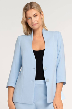 Hellblauer Damenblazer mit Stehkragen und 3/4-Ärmeln – Elise