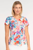Set mit ecrufarbener Bluse mit bunten Blumen und amarantfarbenem Rock – Kaia