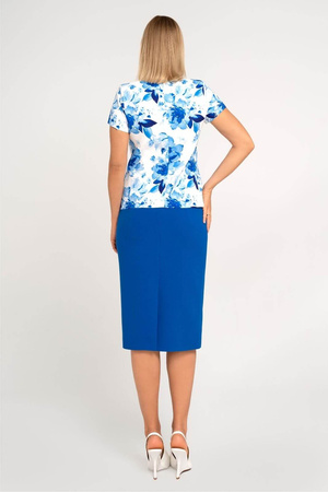Bluse ecru mit kobaltblauem Blumenmuster und Schößchen – Kaia
