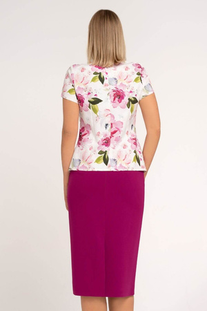 Bluse in Ecru mit bischofsfärbigen Blumenmuster und Schößchen – Kaia