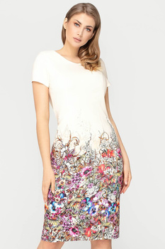 Beiges Kleid mit buntem Wiesenblumenmuster – Pola