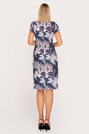 Marineblaues Kleid mit weißem Blumenmuster – Pola