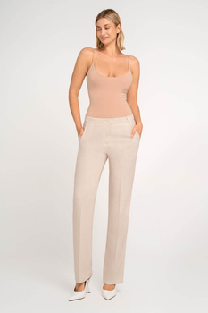 Leinen Damenhose in Beige mit Taschen