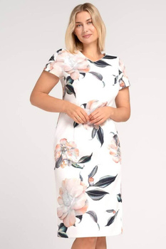 Ecrufarbenes Kleid mit beigefarbenen Blumen – Pola