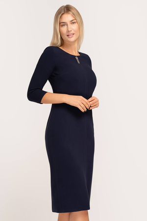 Marineblaues Midikleid mit dekoriertem Ausschnitt– Eva