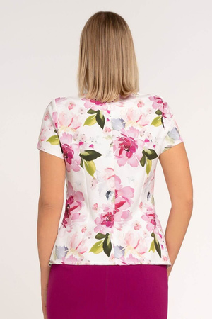 Bluse in Ecru mit bischofsfärbigen Blumenmuster und Schößchen – Kaia