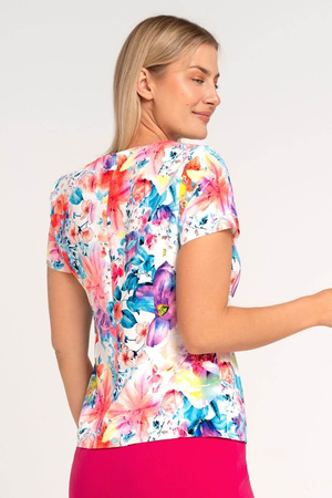 Bluse in Ecru mit buntem Blumenmuster und Schößchen – Kaia