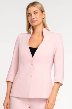 Puderrosafarbener Damenblazer mit Stehkragen und 3/4-Ärmeln – Elise