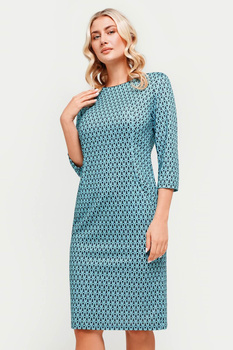 Türkises Kleid mit Q-Muster und Taschen – Amelia