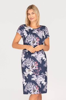 Marineblaues Kleid mit weißem Blumenmuster – Pola