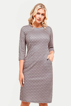 Beiges Kleid mit Q-Muster und Taschen – Amelia