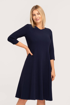 Marineblaues Midikleid mit V-Ausschnitt – Ana