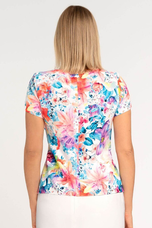 Set mit ecrufarbener Bluse mit bunten Blumen und amarantfarbenem Rock – Kaia