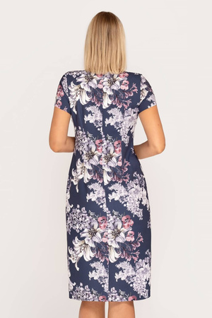 Marineblaues Kleid mit weißem Blumenmuster – Pola