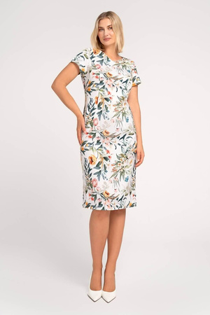 Ecrufarbenes Kleid mit pflanzlichem Muster – Pola