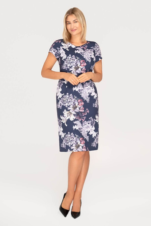 Marineblaues Kleid mit weißem Blumenmuster – Pola