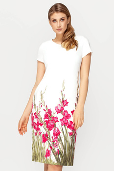 Ecrufarbenes Kleid mit amaranthfarbenem Blumenmuster – Pola